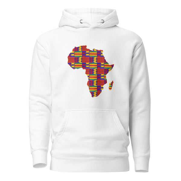 Hoodie - Unisex - Afrikaans continent in Rode Kente print D002 (Hoodie Zwart of Wit)