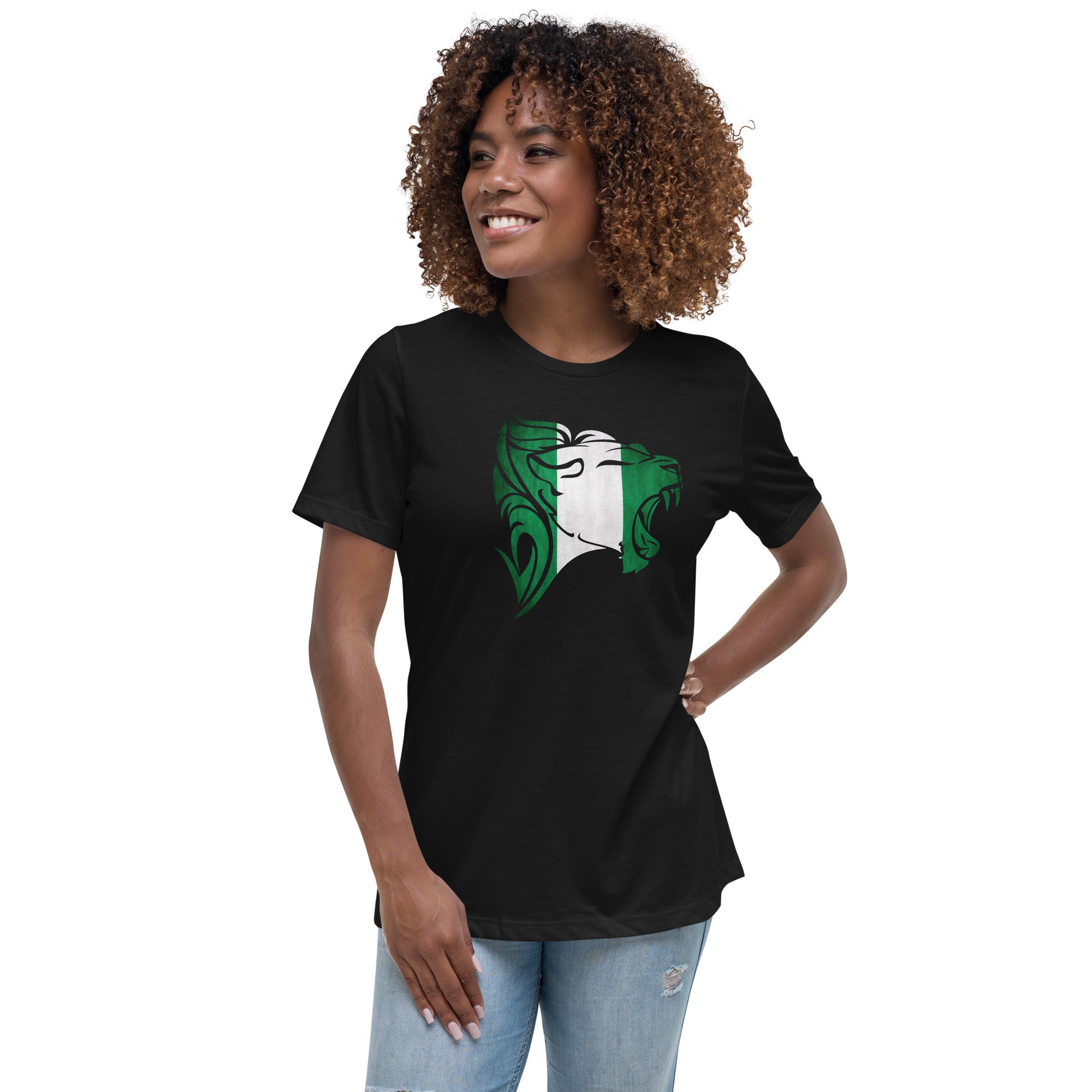 T-shirt Dames - Brullende leeuw in Nigeriaanse vlag D026