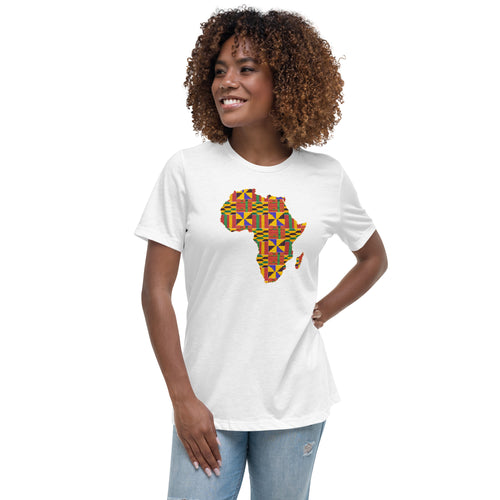 T-shirt Dames - Afrikaans continent in Kente print D001 (Zwart of Wit)